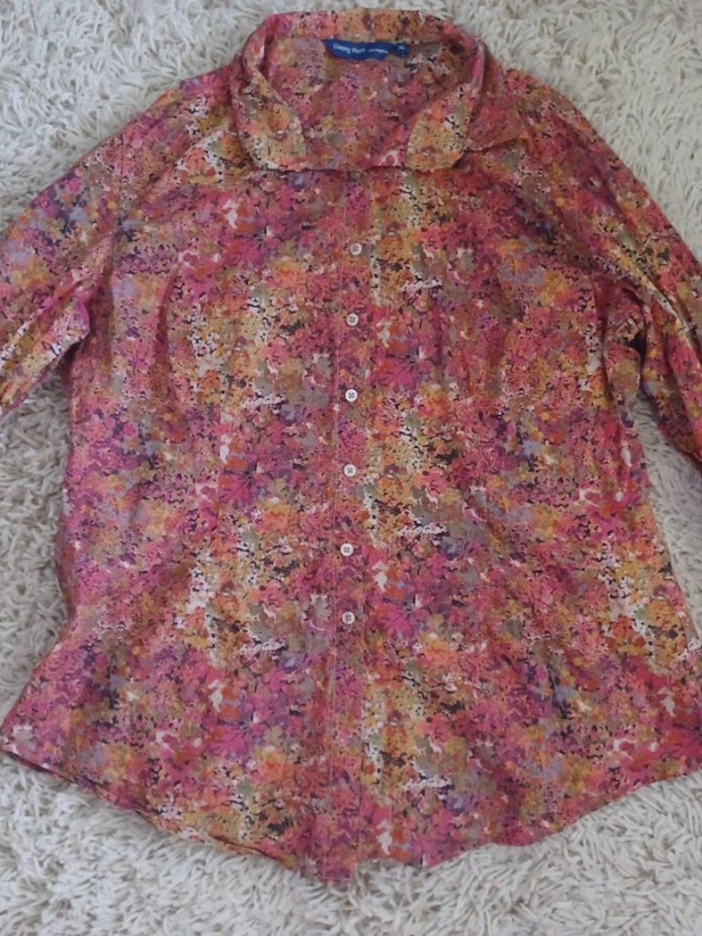 Georg Roth Los Angeles XL Abstract Floral Print Shirt Sequin Cuff 100% Cotton
